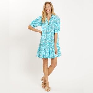 Jude Connaly TIERNEY DRESS - PAINTED‎ TILE AQUA Size XL Puff Sleeves Jude Cloth